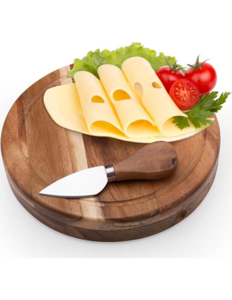 Tabla de Queso Redonda Deslizante ILEAF 19 cm Madera Acacia
