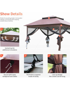 Gazebo Plegable 3x3m PayLessHere con Mosquitera y Tejados Dobles 2