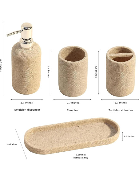 Juego de Accesorios de Baño Haocoott 4 Piezas Beige