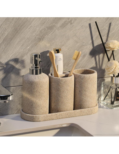 Juego de Accesorios de Baño Haocoott 4 Piezas Beige