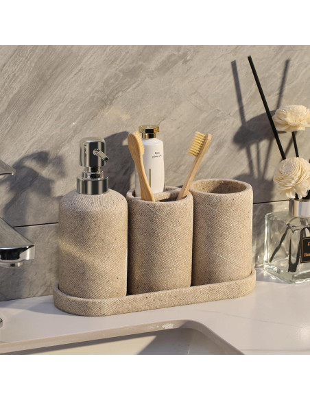 Juego de Accesorios de Baño Haocoott 4 Piezas Beige