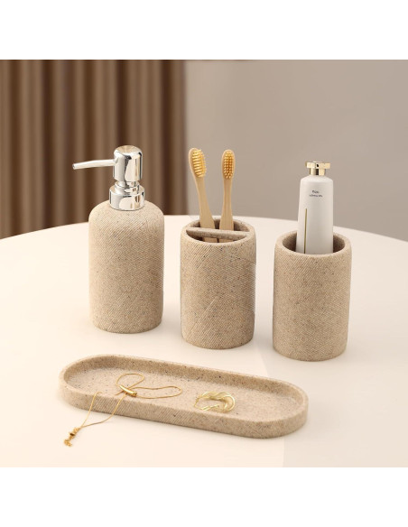 Juego de Accesorios de Baño Haocoott 4 Piezas Beige