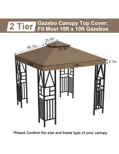Toldo de Reemplazo para Gazebo Ganggend 10x10 pies Marrón 2