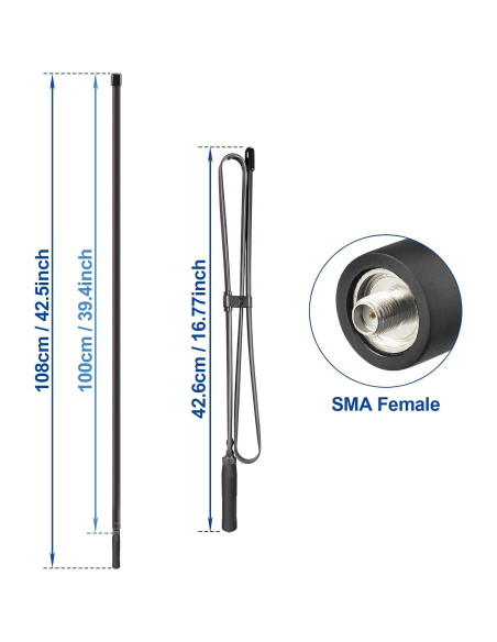 Antena Táctica Bingfu 108 cm VHF UHF 136-520MHz SMA Femenina