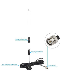 Antena de Escáner VHF UHF Bingfu BNC Magnética 3m 2