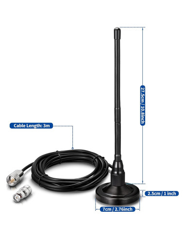 Antena de Radio CB Bingfu 27MHz Base Magnética 3m RG58