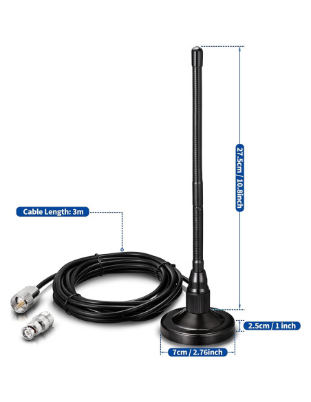 Antena de Radio CB Bingfu 27MHz Base Magnética 3m RG58