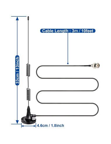 Antena de Escáner Bingfu BNC Magnética 20-1300MHz 3m