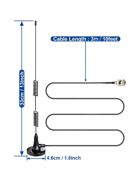 Antena de Escáner Bingfu BNC Magnética 20-1300MHz 3m