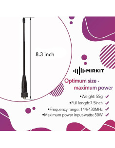 Antena SMA Femenina Mirkit MP-701 21 cm VHF/UHF 50W 2