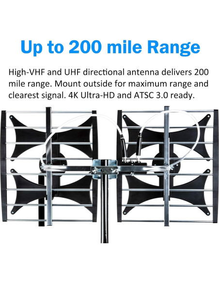 Antena Amplificada HDTV Multidireccional Five Star - 321.87 km, UHF/VHF, Interior/Exterior