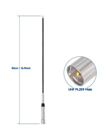 Antena de Fibra de Vidrio Bingfu 42.93 cm VHF UHF 136-470 MHz