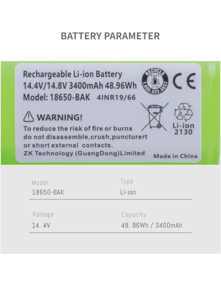 Batería 3400mAh 14.4V para aspiradora robot Lefant M210