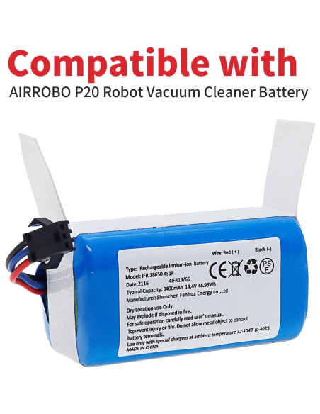 Batería de Reemplazo 14.4V 3400mAh Li-ion para Aspiradora AIRROBO P20