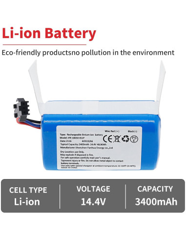 Batería de Reemplazo 14.4V 3400mAh Li-ion para Aspiradora AIRROBO P20