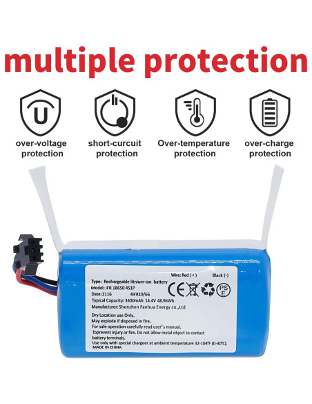 Batería de Reemplazo 14.4V 3400mAh Li-ion para Aspiradora AIRROBO P20