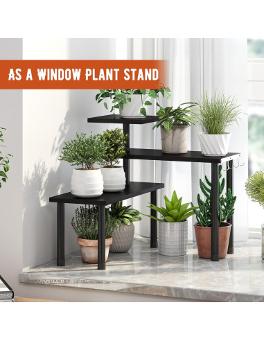 Estante de Esquina GHWIE de 3 Niveles en Bambú Negro