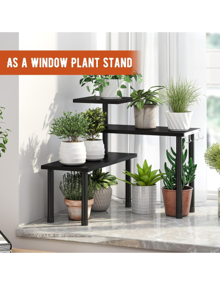 Estante de Esquina GHWIE de 3 Niveles en Bambú Negro