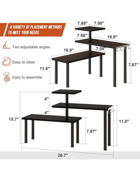Estante de Esquina GHWIE de 3 Niveles en Bambú Negro