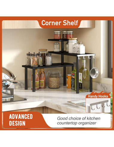 Estante de Esquina GHWIE de 3 Niveles en Bambú Negro