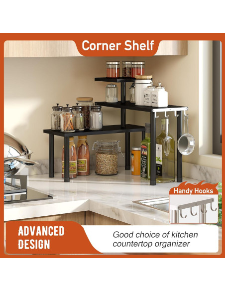 Estante de Esquina GHWIE de 3 Niveles en Bambú Negro