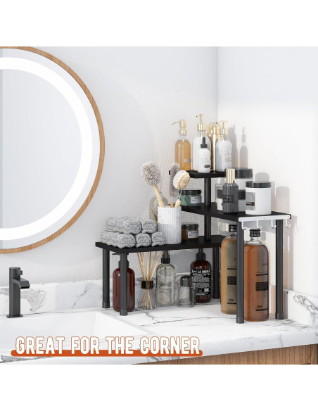 Estante de Esquina GHWIE de 3 Niveles en Bambú Negro