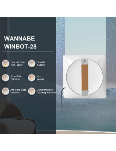 Robot Limpiador de Ventanas Wannabe winbot-28 - 2500Pa, Control Remoto, Limpieza Húmeda/Seca