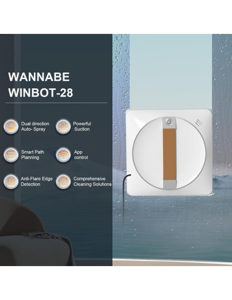 Robot Limpiador de Ventanas Wannabe winbot-28 - 2500Pa, Control Remoto, Limpieza Húmeda/Seca Robot Limpiador de Ventanas Wannabe winbot-28 - 2500Pa, Control Remoto, Limpieza Húmeda/Seca