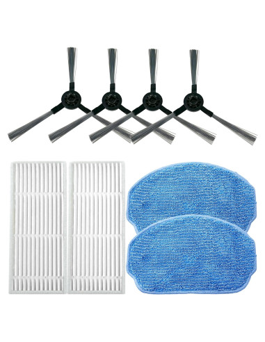 Piezas de Repuesto Aspiradora Robot ZCWA BR150/BR151 - 4 Cepillos, 2 Filtros HEPA, 2 Paños