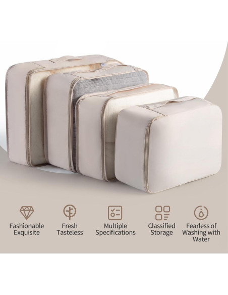 Bolsas de Almacenamiento Aovdy 9 Piezas Beige para Equipaje
