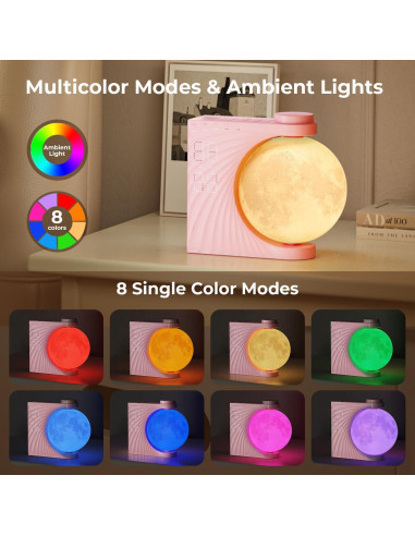 Despertador de Amanecer INSSISAIN Lámpara de Luna Rosa 10 Sonidos