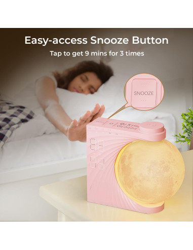 Despertador de Amanecer INSSISAIN Lámpara de Luna Rosa 10 Sonidos