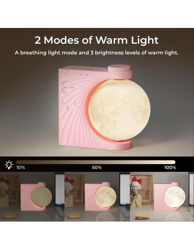 Despertador de Amanecer INSSISAIN Lámpara de Luna Rosa 10 Sonidos