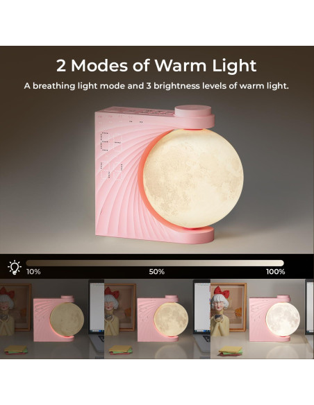 Despertador de Amanecer INSSISAIN Lámpara de Luna Rosa 10 Sonidos