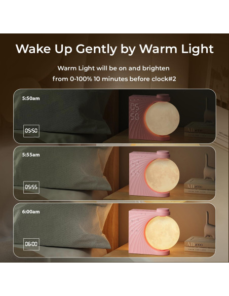 Despertador de Amanecer INSSISAIN Lámpara de Luna Rosa 10 Sonidos