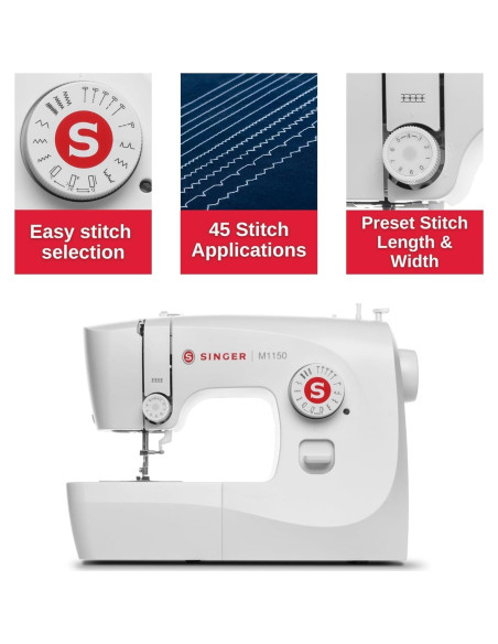 Máquina de Coser SINGER M1150 Ligera y Portátil 45 Puntadas