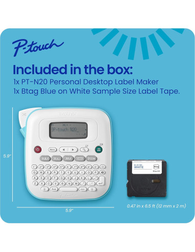 Brother P-Touch PT-N20 Fabricador de Etiquetas 12mm Portátil