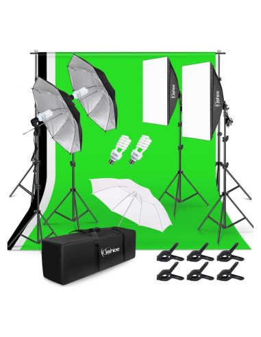Kit de Iluminación Fotográfica Kshioe con Softbox 900W y Soporte 2x3m