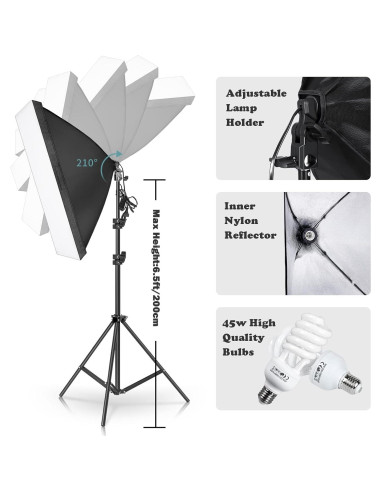 Kit de Iluminación Fotográfica Kshioe con Softbox 900W y Soporte 2x3m