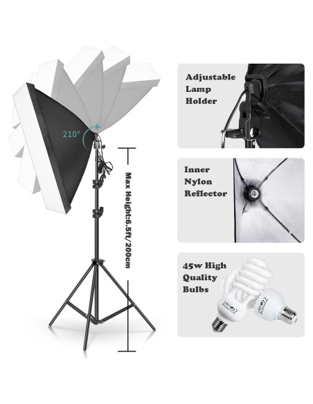 Kit de Iluminación Fotográfica Kshioe con Softbox 900W y Soporte 2x3m