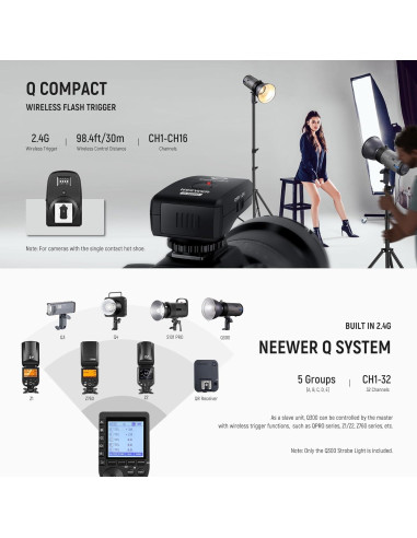 Flash Estudio NEEWER Q300 300Ws Inalámbrico 7800mAh