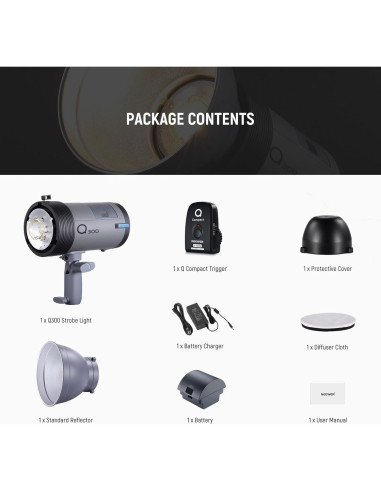 Flash Estudio NEEWER Q300 300Ws Inalámbrico 7800mAh