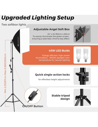 Kit de Iluminación Profesional VK40 con Fondo Verde 3x3m