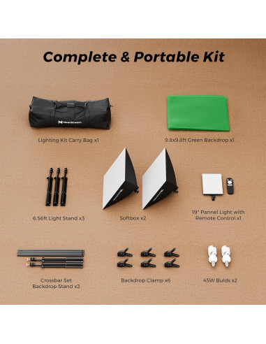 Kit de Iluminación Profesional VK40 con Fondo Verde 3x3m