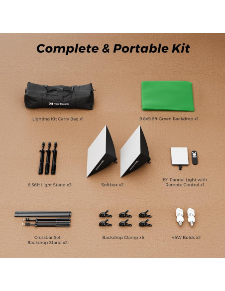 Kit de Iluminación Profesional VK40 con Fondo Verde 3x3m