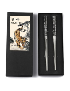 Palillos Metálicos Reutilizables Hagary - 2 Pares Negro