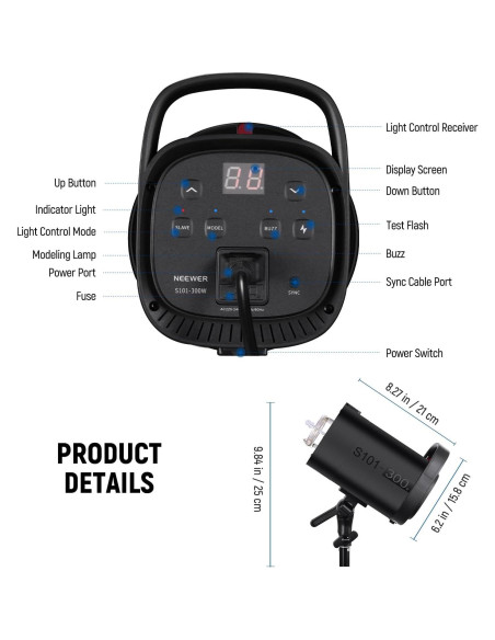 Flash Estroboscópico NEEWER S101-300W 300Ws 5600K para Estudio
