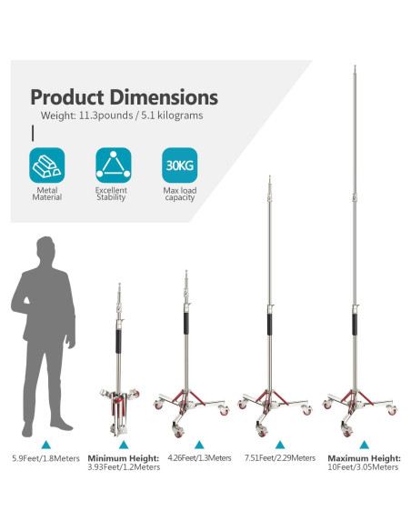 Soporte de Luz Neewer con Ruedas Ajustable 305cm 30kg