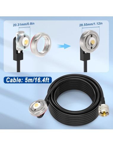 Cable Coaxial NMO a PL259 UHF 5 Metros Eightwood RG58