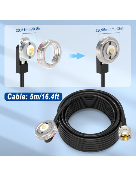 Cable Coaxial NMO a PL259 UHF 5 Metros Eightwood RG58